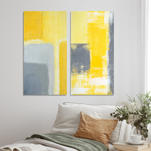 Ivy Bronx Grey And Yellow Modern Art III 2 Piece Painting Set on